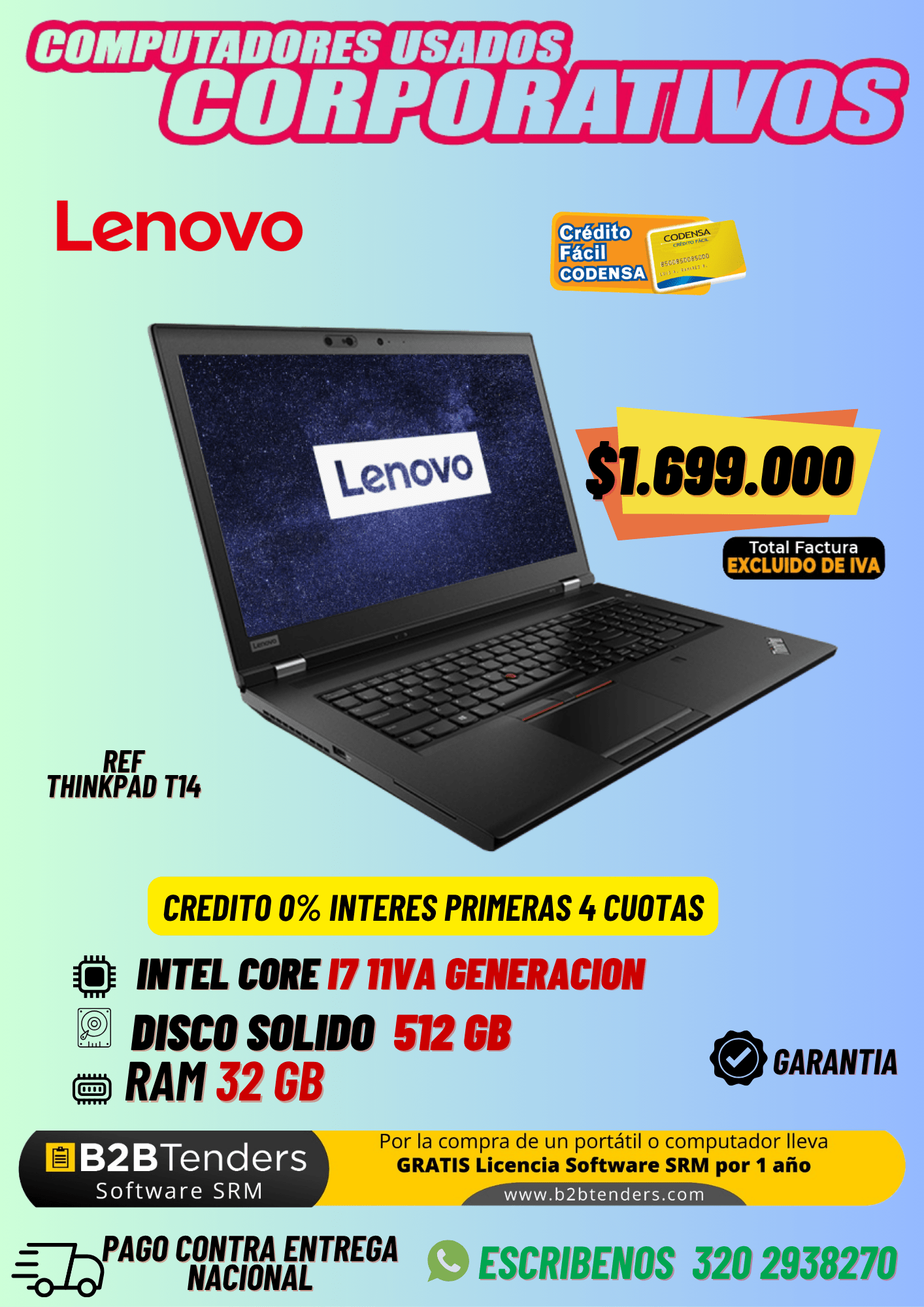 Lenovo ThinkPad T14 i7 11ª Generación 32GB RAM 512GB SSD – Computadores Usados Corporativos Exentos de IVA